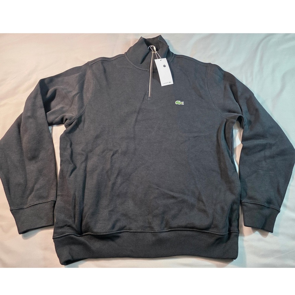 Lacoste 1/4 Zip High Neck Pullover Sweatshirt Men Fr 5 (US Large) Black NEW